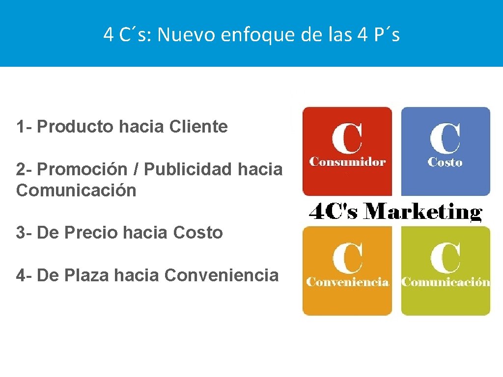 4 C´s: Nuevo enfoque de las 4 P´s 1 - Producto hacia Cliente 2