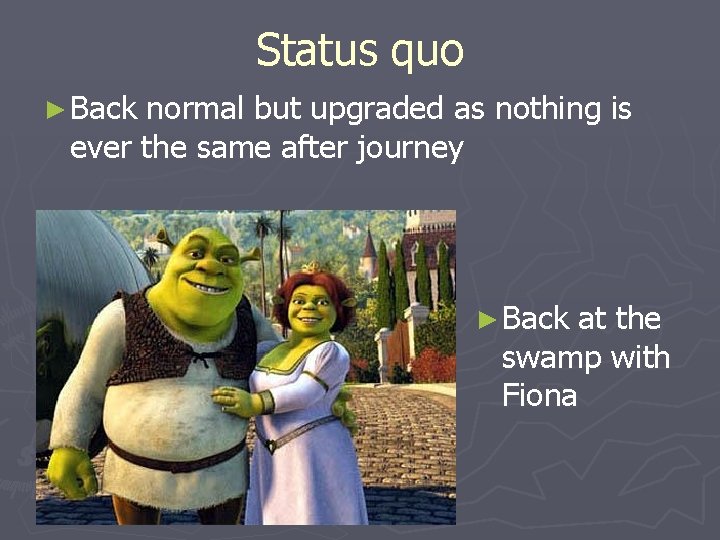 Status quo ► Back normal but upgraded as nothing is ever the same after