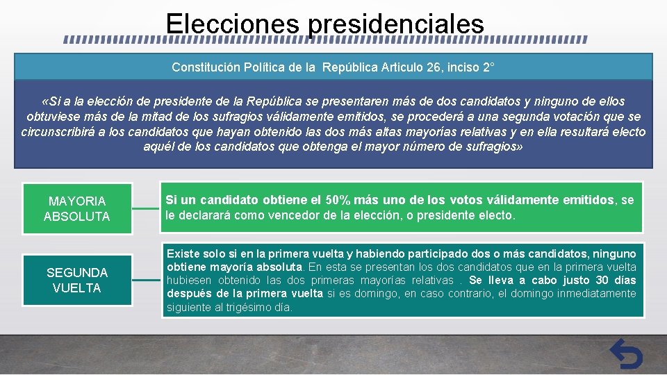Elecciones presidenciales Constitución Política de la República Articulo 26, inciso 2° «Si a la