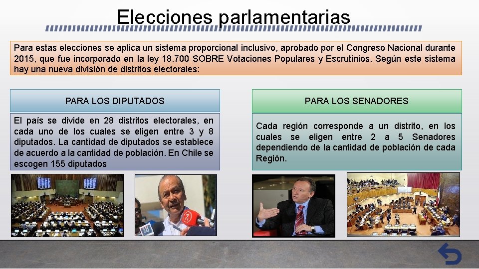 Elecciones parlamentarias Para estas elecciones se aplica un sistema proporcional inclusivo, aprobado por el