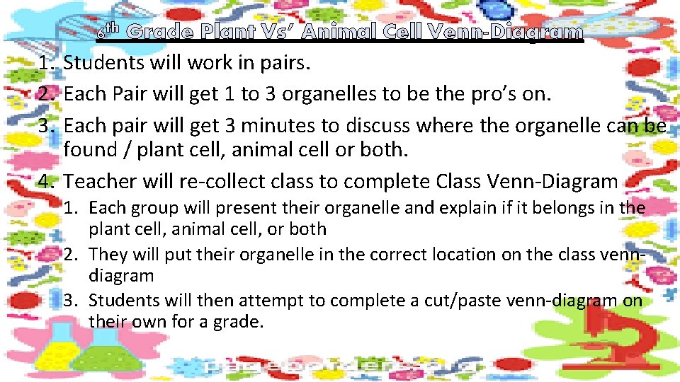 1. 2. 3. 4. 6 th Grade Plant Vs’ Animal Cell Venn-Diagram Students will