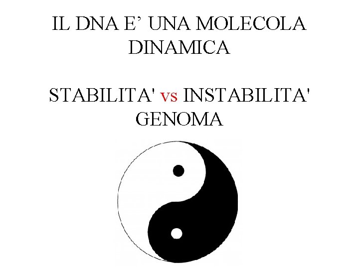 IL DNA E’ UNA MOLECOLA DINAMICA STABILITA' vs INSTABILITA' GENOMA 