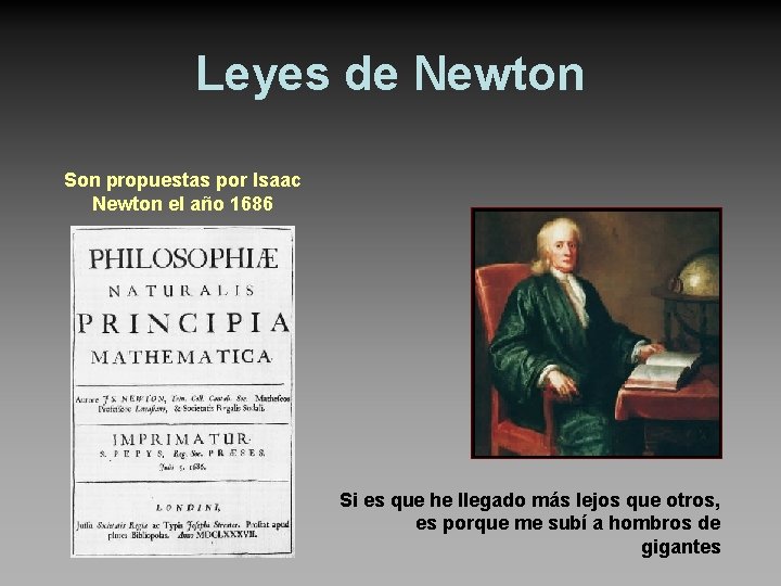 Leyes de Newton Son propuestas por Isaac Newton el año 1686 Si es que