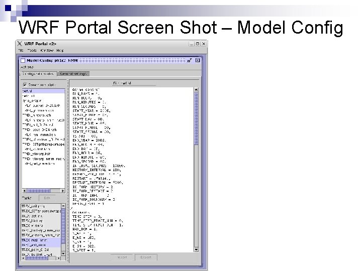 WRF Portal Screen Shot – Model Config 