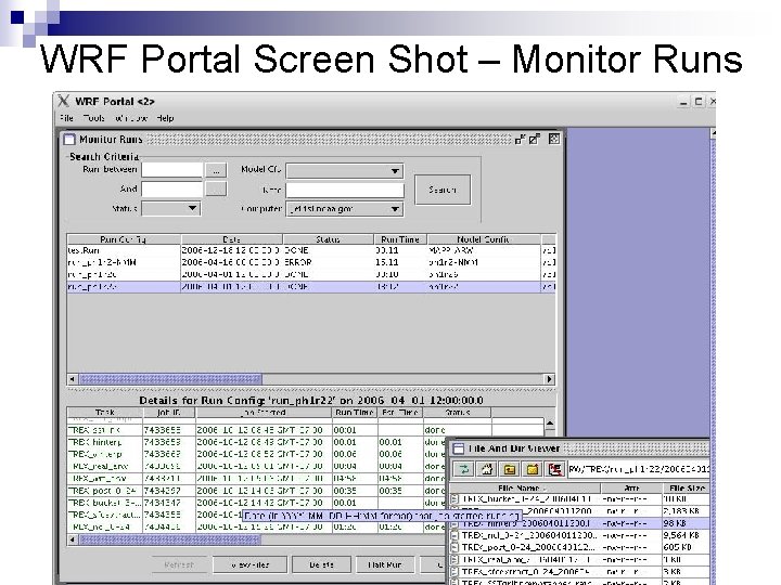 WRF Portal Screen Shot – Monitor Runs 