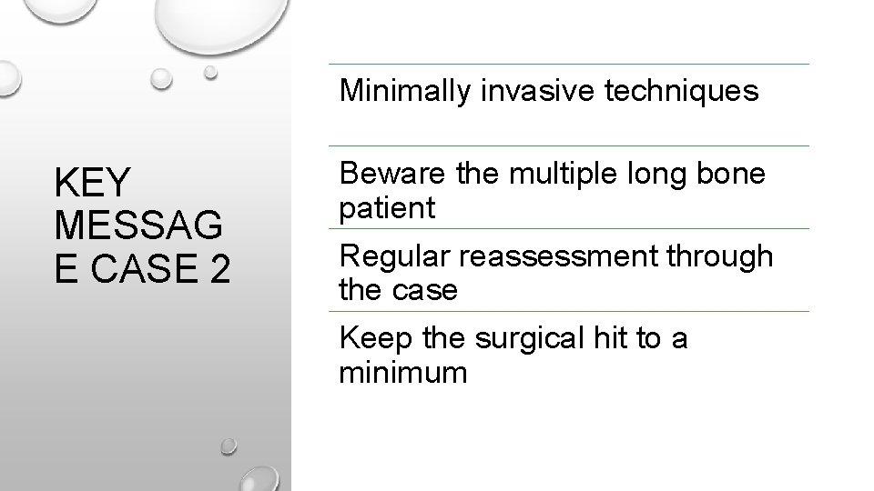 Minimally invasive techniques KEY MESSAG E CASE 2 Beware the multiple long bone patient