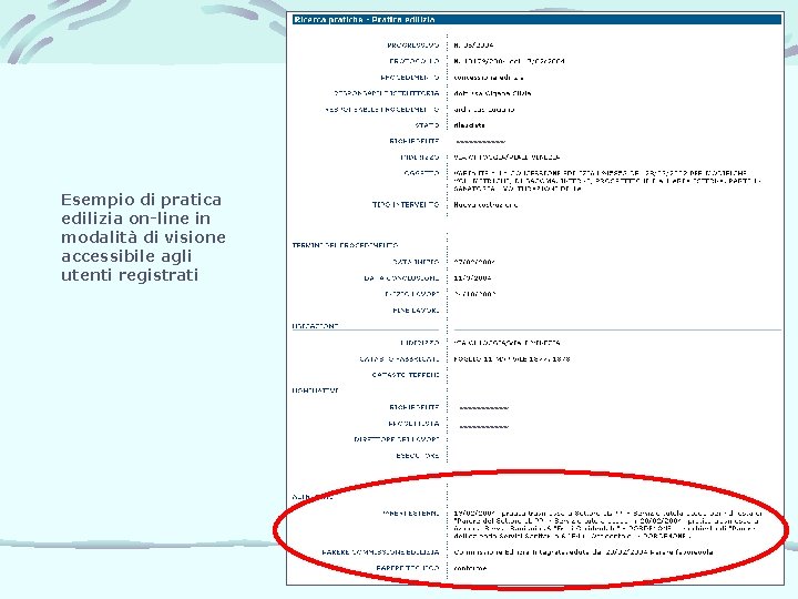 ****** Esempio di pratica edilizia on-line in modalità di visione accessibile agli utenti registrati