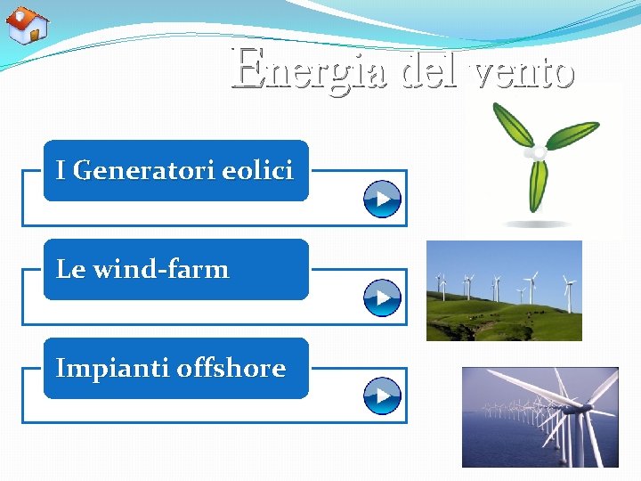 Energia del vento I Generatori eolici Le wind-farm Impianti offshore 