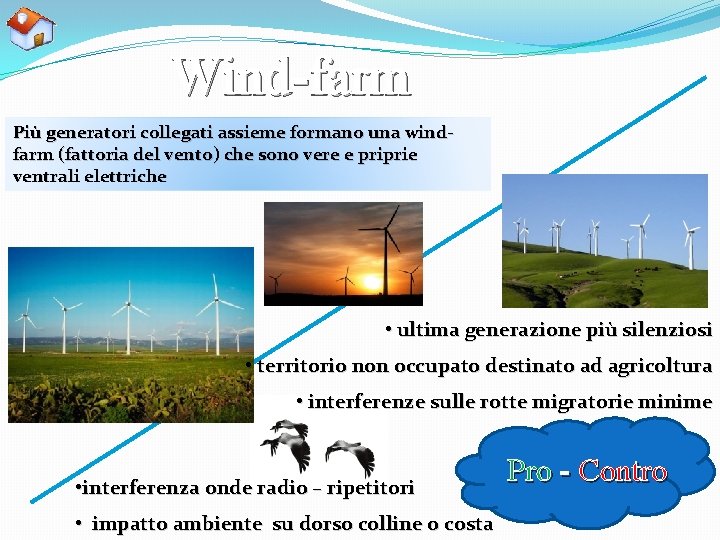 Wind-farm Più generatori collegati assieme formano una windfarm (fattoria del vento) che sono vere