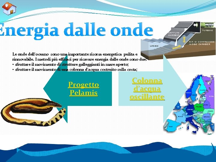 Energia dalle onde Le onde dell’oceano sono una importante risorsa energetica pulita e rinnovabile.