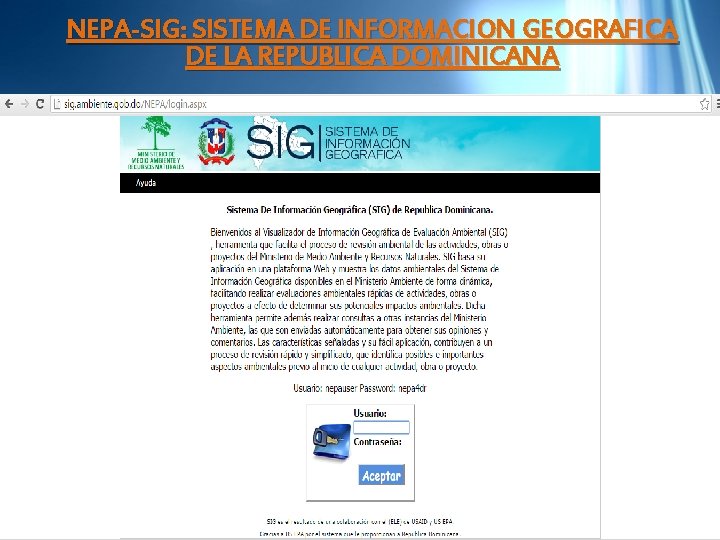 NEPA-SIG: SISTEMA DE INFORMACION GEOGRAFICA DE LA REPUBLICA DOMINICANA 