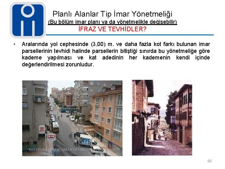 Planlı Alanlar Tip İmar Yönetmeliği (Bu bölüm imar planı ya da yönetmelikle değişebilir) İFRAZ