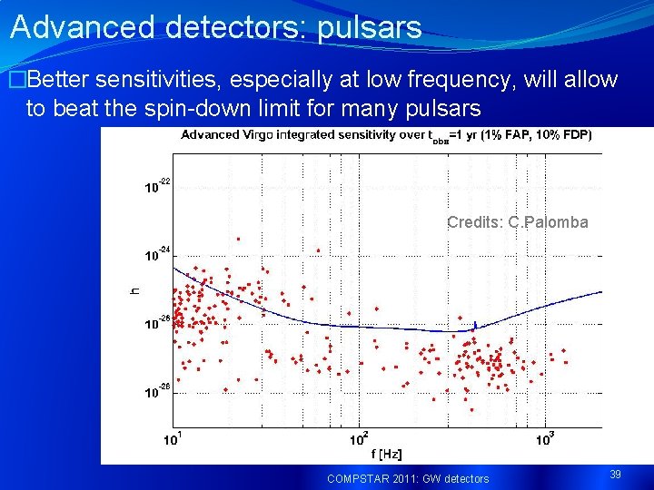 Advanced detectors: pulsars �Better sensitivities, especially at low frequency, will allow to beat the