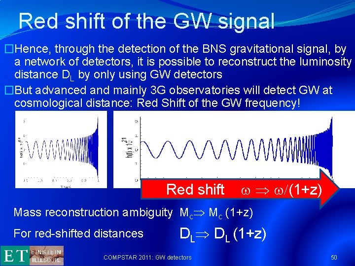 Red shift of the GW signal �Hence, through the detection of the BNS gravitational