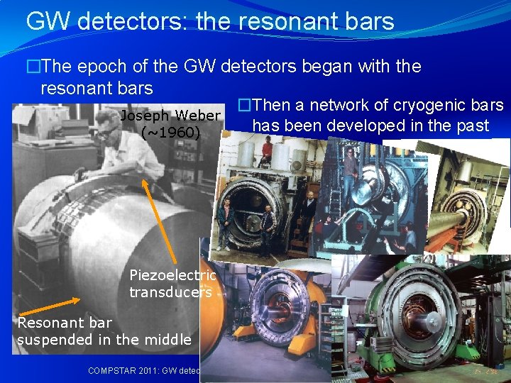 GW detectors: the resonant bars �The epoch of the GW detectors began with the