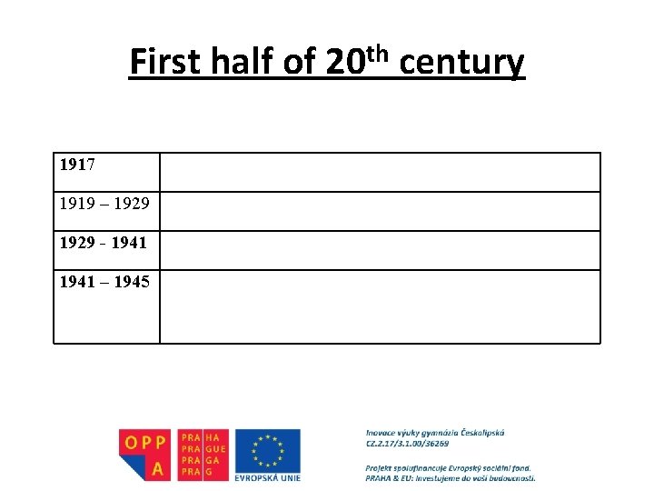 First half of 20 th century 1917 1919 – 1929 - 1941 – 1945