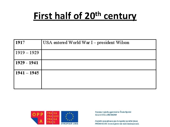 First half of 20 th century 1917 1919 – 1929 - 1941 – 1945