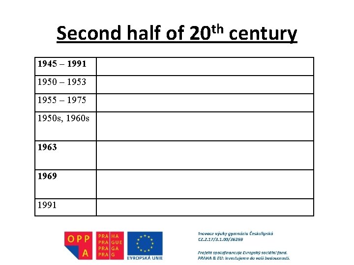 Second half of 20 th century 1945 – 1991 1950 – 1953 1955 –