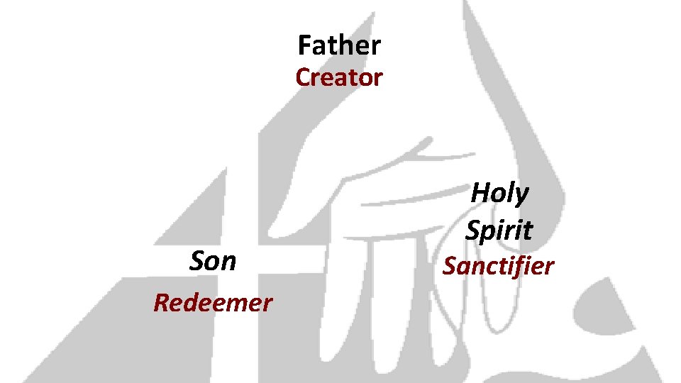 Father Creator Son Redeemer Holy Spirit Sanctifier 