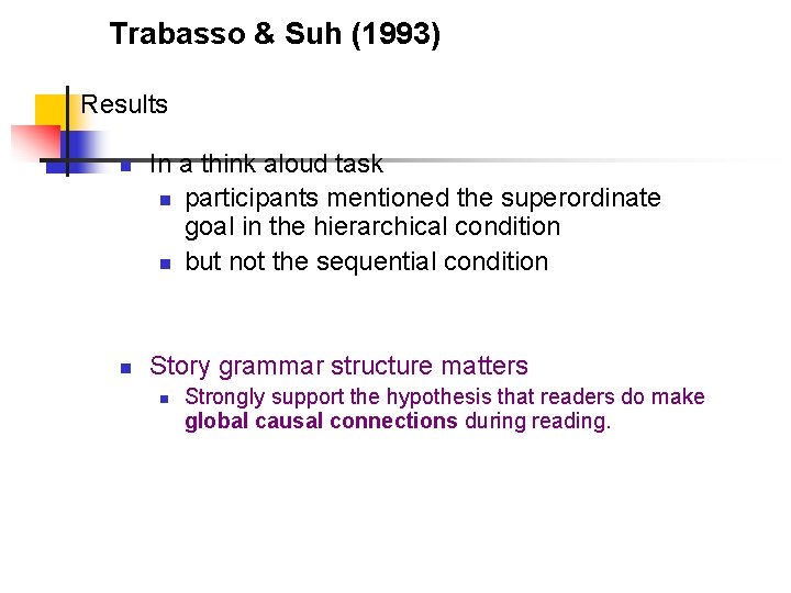 Trabasso & Suh (1993) Results n n In a think aloud task n participants