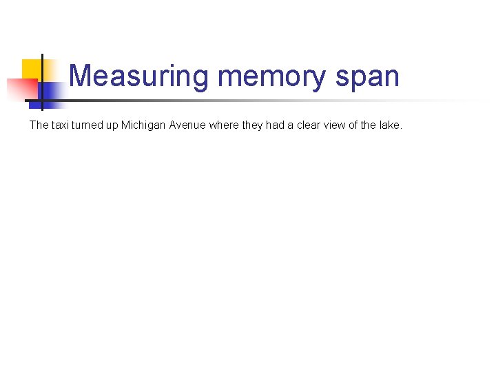 Measuring memory span The taxi turned up Michigan Avenue where they had a clear