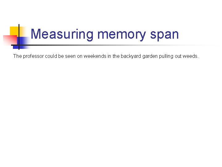 Measuring memory span The professor could be seen on weekends in the backyard garden