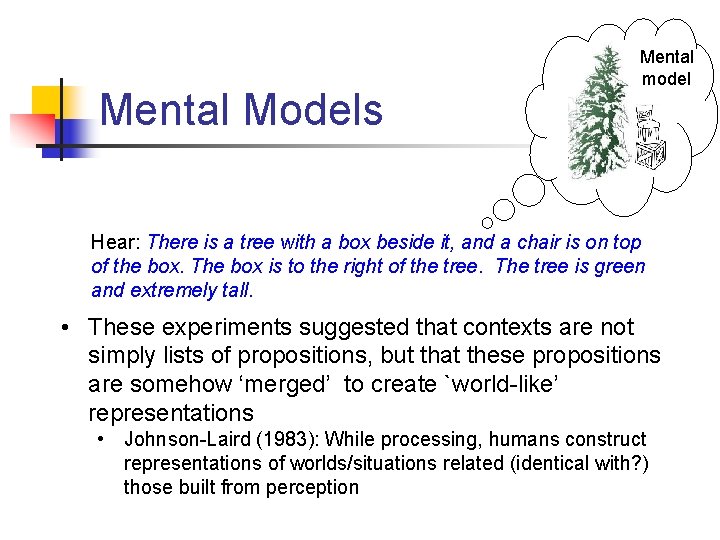 Mental Models Mental model Hear: There is a tree with a box beside it,