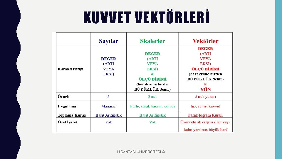 KUVVET VEKTÖRLERİ NİŞANTAŞI ÜNİVERSİTESİ © 