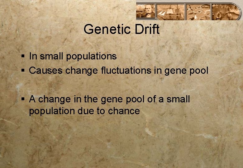 Genetic Drift § In small populations § Causes change fluctuations in gene pool §