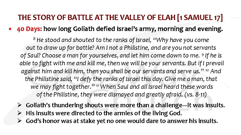 THE STORY OF BATTLE AT THE VALLEY OF ELAH [1 SAMUEL 17] • 40