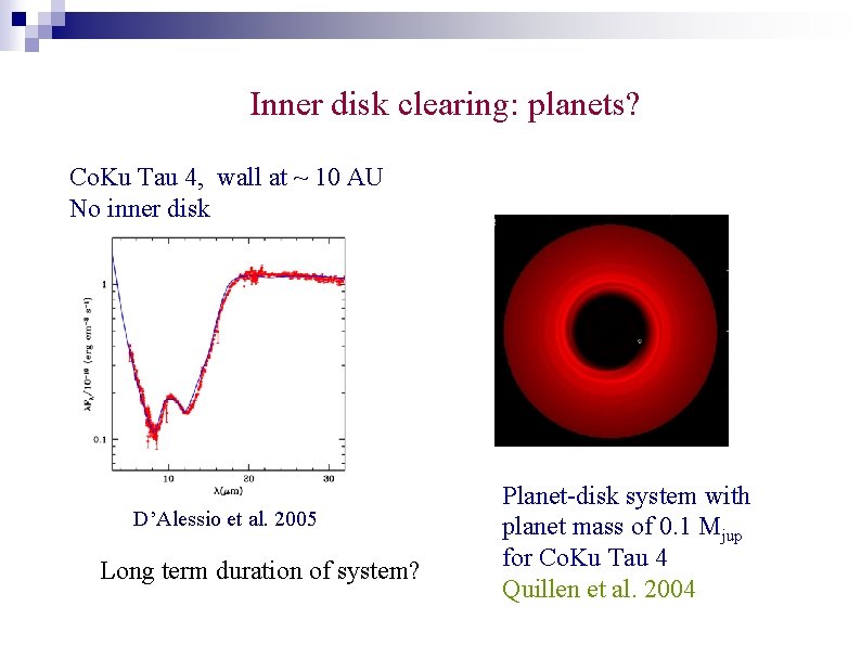 Inner disk clearing: planets? Co. Ku Tau 4, wall at ~ 10 AU No