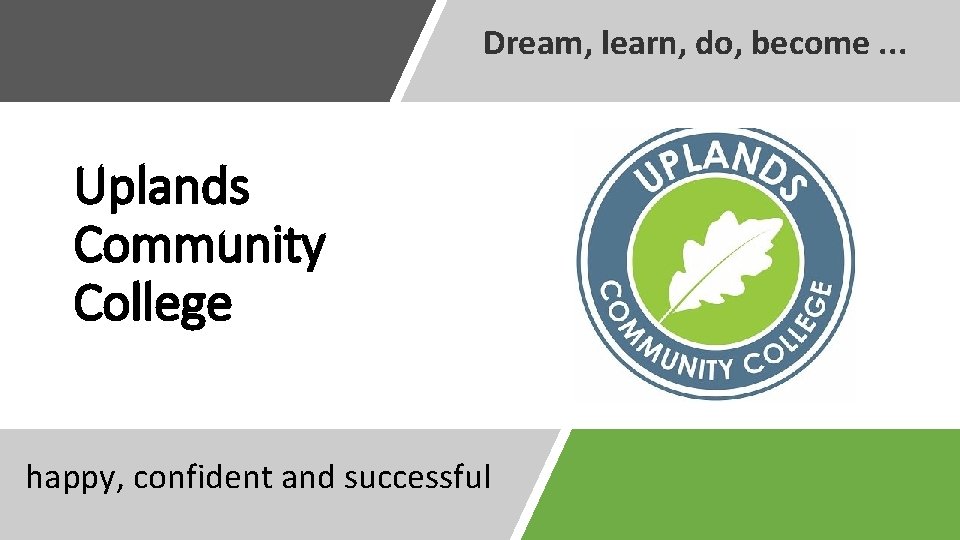 Dream, learn, do, become. . . Uplands Community College happy, confident and successful 