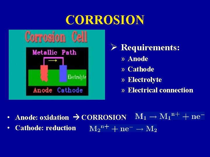 CORROSION Ø Requirements: » » • Anode: oxidation CORROSION • Cathode: reduction Anode Cathode