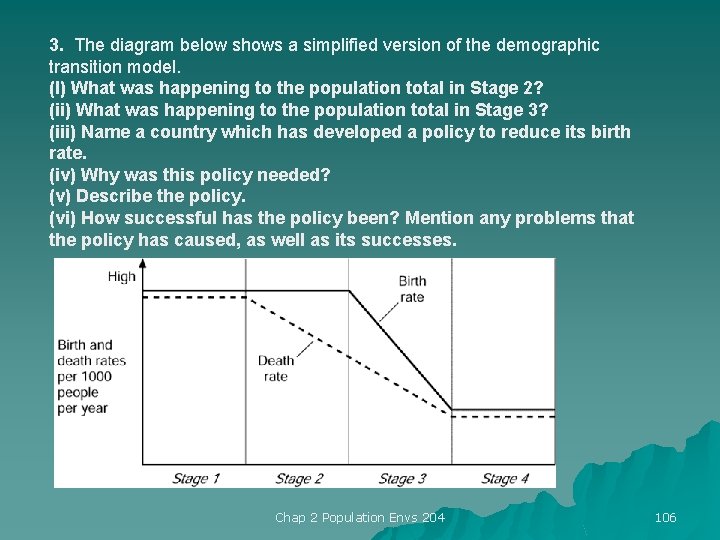 3. The diagram below shows a simplified version of the demographic transition model. (I)