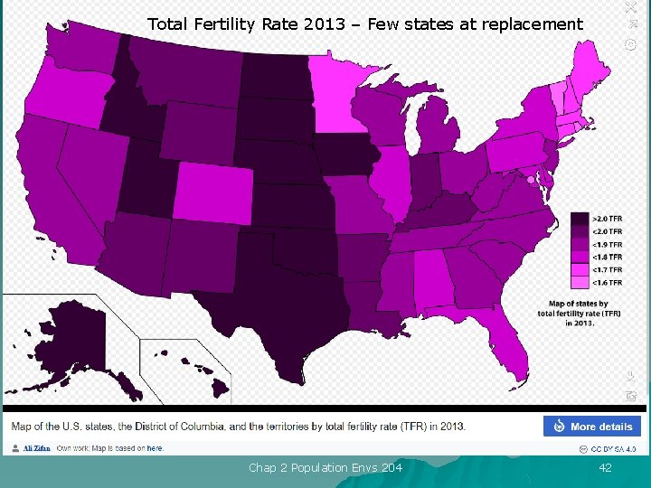 Total Fertility Rate 2013 – Few states at replacement Chap 2 Population Envs 204