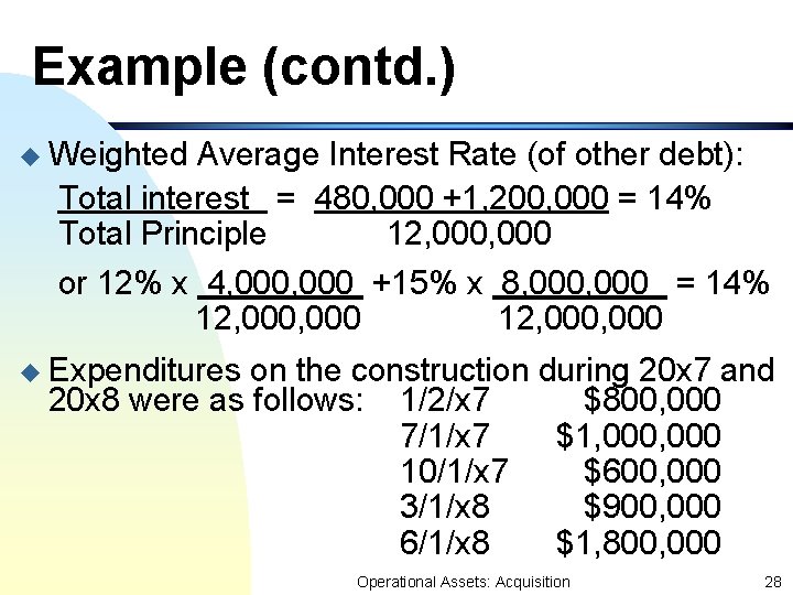 Example (contd. ) u Weighted Average Interest Rate (of other debt): Total interest = Example (contd. ) u Weighted Average Interest Rate (of other debt): Total interest =