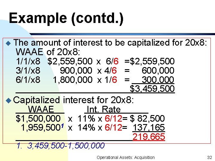 Example (contd. ) u The amount of interest to be capitalized for 20 x