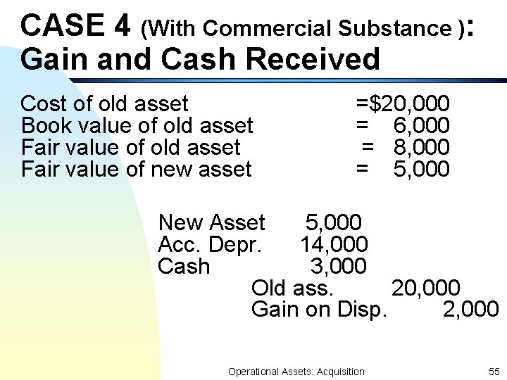 CASE 4 (With Commercial Substance ): Gain and Cash Received Cost of old asset CASE 4 (With Commercial Substance ): Gain and Cash Received Cost of old asset
