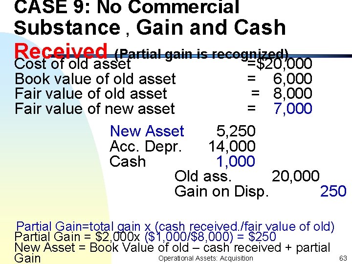 CASE 9: No Commercial Substance , Gain and Cash Received (Partial gain is recognized)