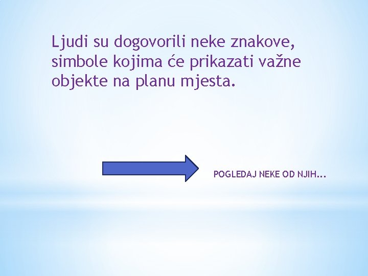 Ljudi su dogovorili neke znakove, simbole kojima će prikazati važne objekte na planu mjesta.