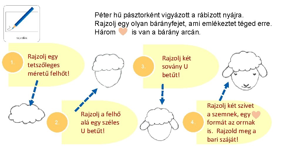 Péter hű pásztorként vigyázott a rábízott nyájra. Rajzolj egy olyan bárányfejet, ami emlékeztet téged