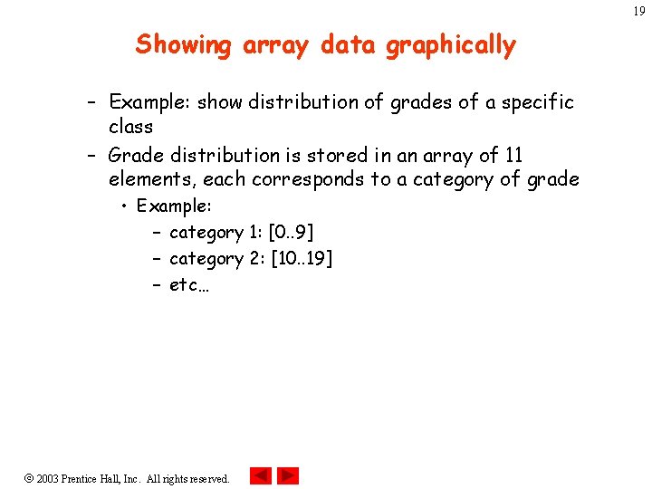 19 Showing array data graphically – Example: show distribution of grades of a specific