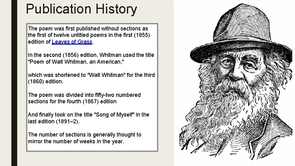 Publication History The poem was first published without sections as the first of twelve