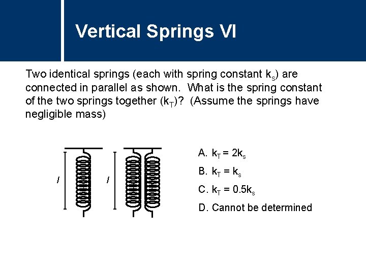 Vertical Springs Question Title VI Two identical springs (each with spring constant ks) are