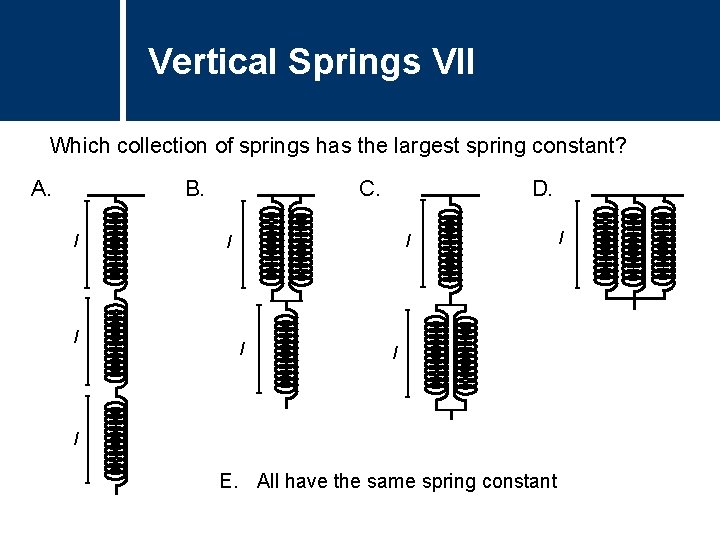 Vertical Springs Question Title VII Which collection of springs has the largest spring constant?