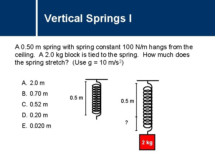 Vertical Springs Question Title I A 0. 50 m spring with spring constant 100