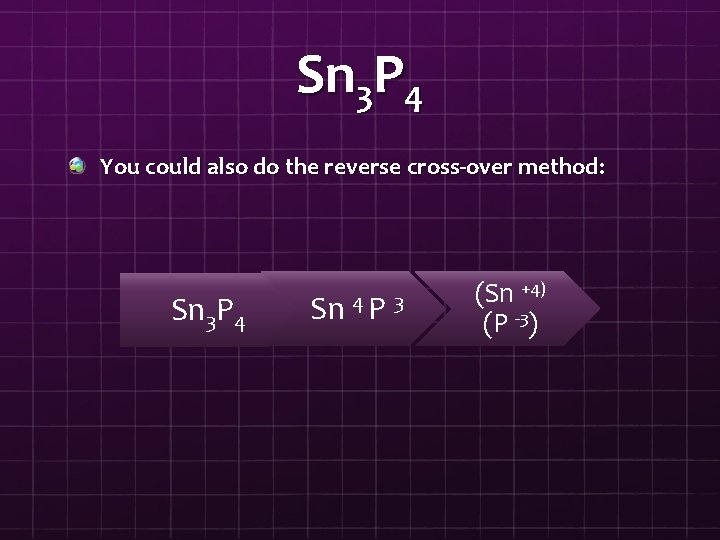 Sn 3 P 4 You could also do the reverse cross-over method: Sn 3
