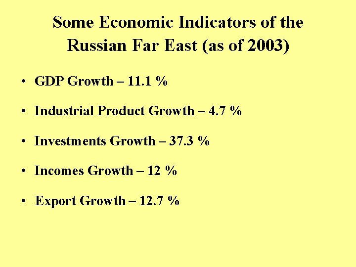 Some Economic Indicators of the Russian Far East (as of 2003) • GDP Growth