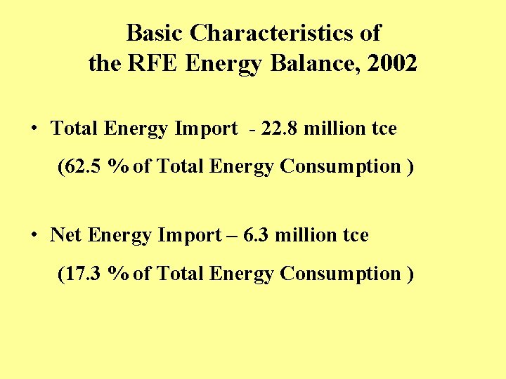 Basic Characteristics of the RFE Energy Balance, 2002 • Total Energy Import - 22.