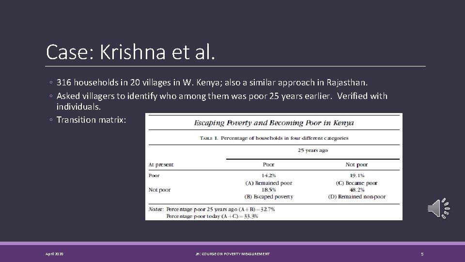 Case: Krishna et al. ◦ 316 households in 20 villages in W. Kenya; also